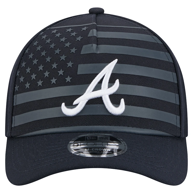 Men's New Era Navy Atlanta Braves American Flag 9FORTY M-Crown A-Frame Adjustable Hat