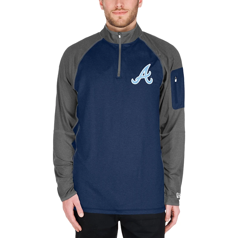 Men's New Era Navy Atlanta Braves Father's Day Raglan Quarter-Zip Top