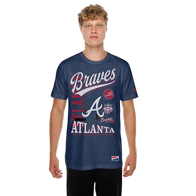 Men's New Era Navy Atlanta Braves Oversized Throwback Distressed T-Shirt