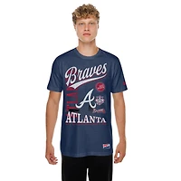 Men's New Era Navy Atlanta Braves  Oversized Throwback Distressed T-Shirt