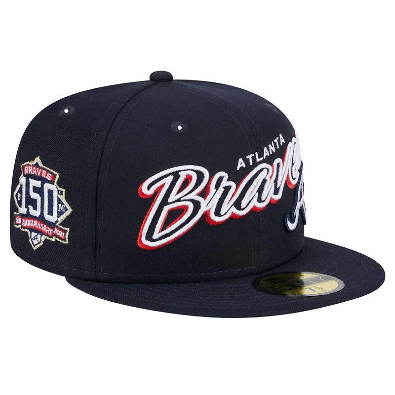 Casquette ajustée 59FIFTY bleu marine Atlanta Braves avec inscription New Era pour homme