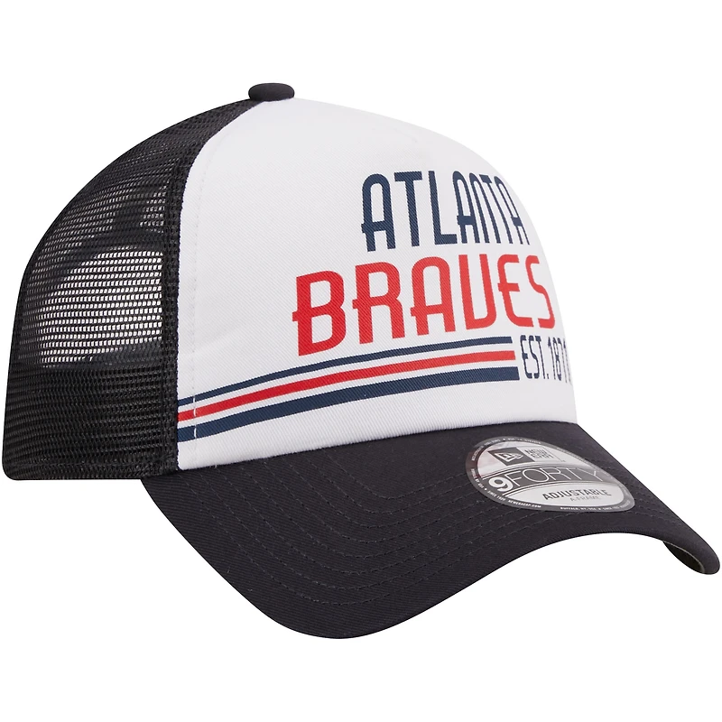 Men's New Era Navy Atlanta Braves Stacked 9FORTY Trucker Adjustable Hat