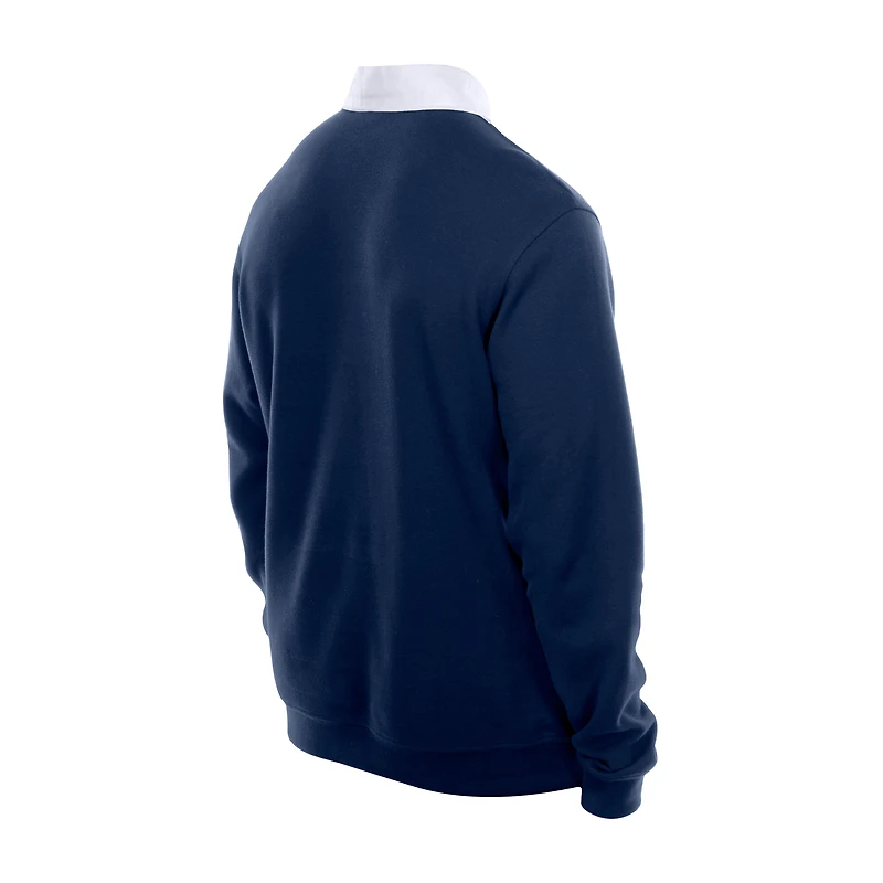 Men's New Era Navy Atlanta Braves Throwback Prep Colorblock Rugby Polo