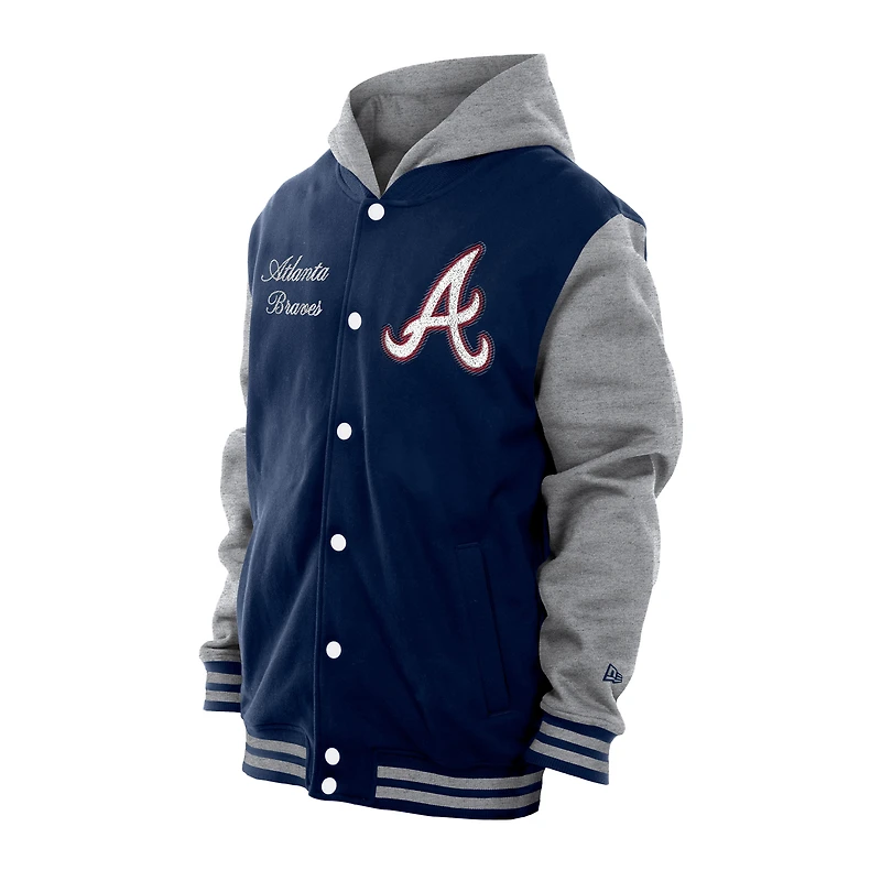 Veste à capuche en polaire bleu marine New Era pour homme, modèle Throwback Prep des Atlanta Braves