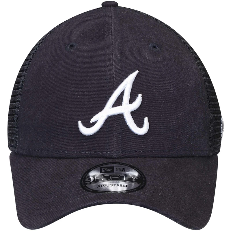 Men's New Era Navy Atlanta Braves Trucker 9FORTY Adjustable Snapback Hat