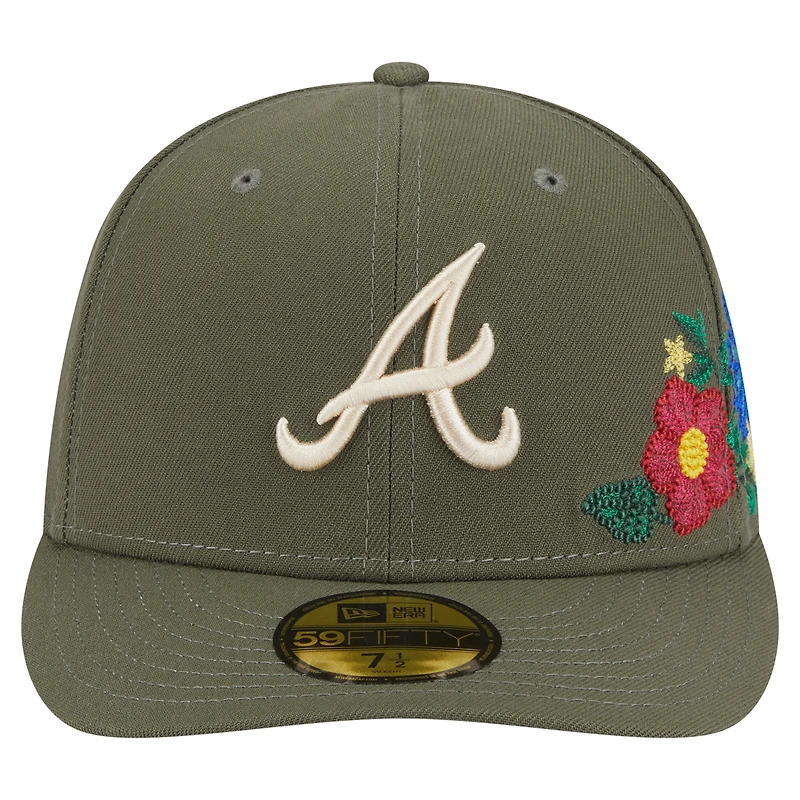 Casquette ajustée 59FIFTY olive Atlanta Braves pour homme de New Era, motif floral ton sur