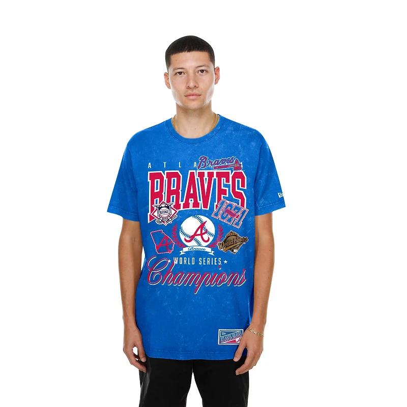 T-shirt New Era Royal Atlanta Braves pour homme, délavé à l'eau minérale