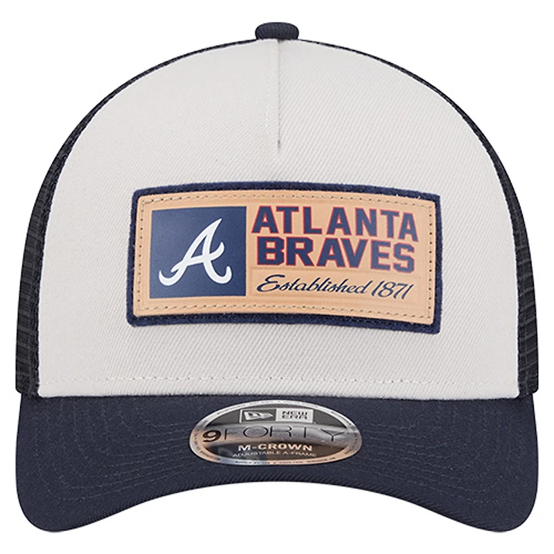 Casquette New Era 9FORTY pour homme, motif A-Frame, pierre/bleu marine, Atlanta Braves