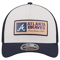 Men's New Era Stone/Navy Atlanta Braves Text A-Frame Trucker 9FORTY Hat
