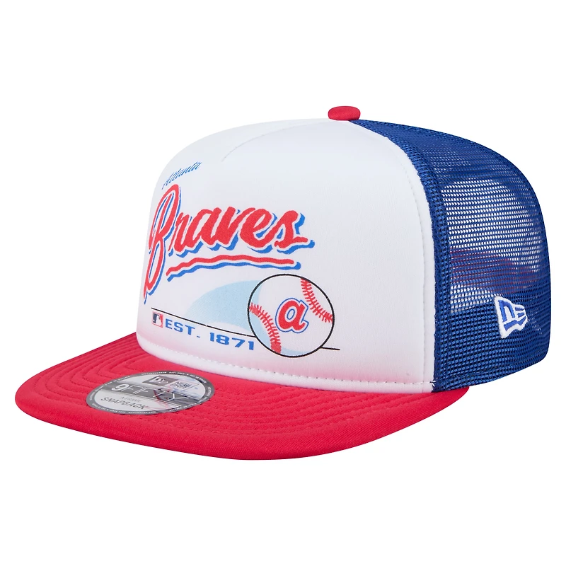 Casquette snapback New Era blanche/rouge pour homme, style rétro, style camionneur 9FIFTY des Braves d'Atlanta