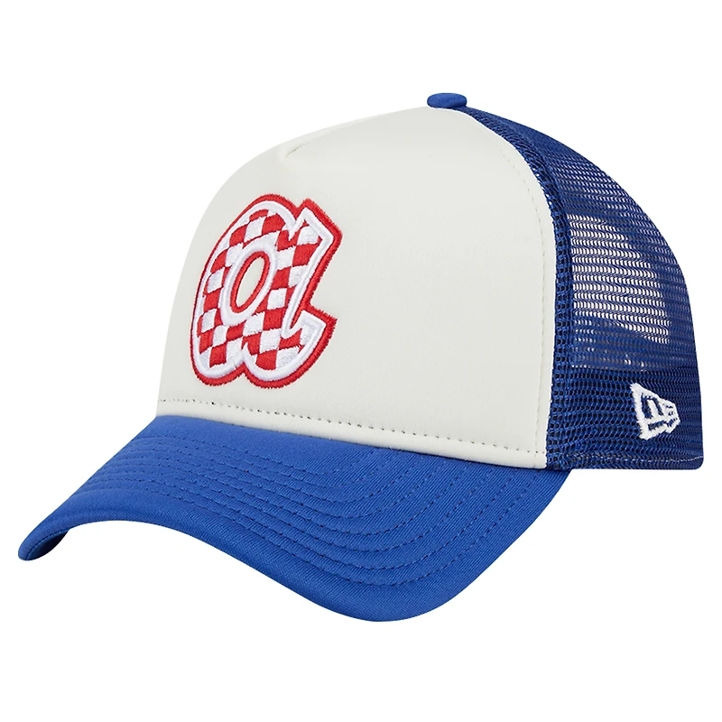 Casquette ajustable 9FORTY Trucker A-Frame New Era pour hommes, blanc/Royal Atlanta Braves, drapeau à damier