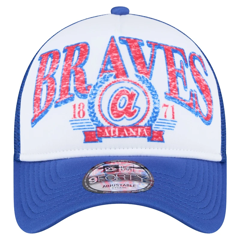 Men's New Era White/Royal Atlanta Braves Trucker A-Frame 9FORTY Adjustable Hat