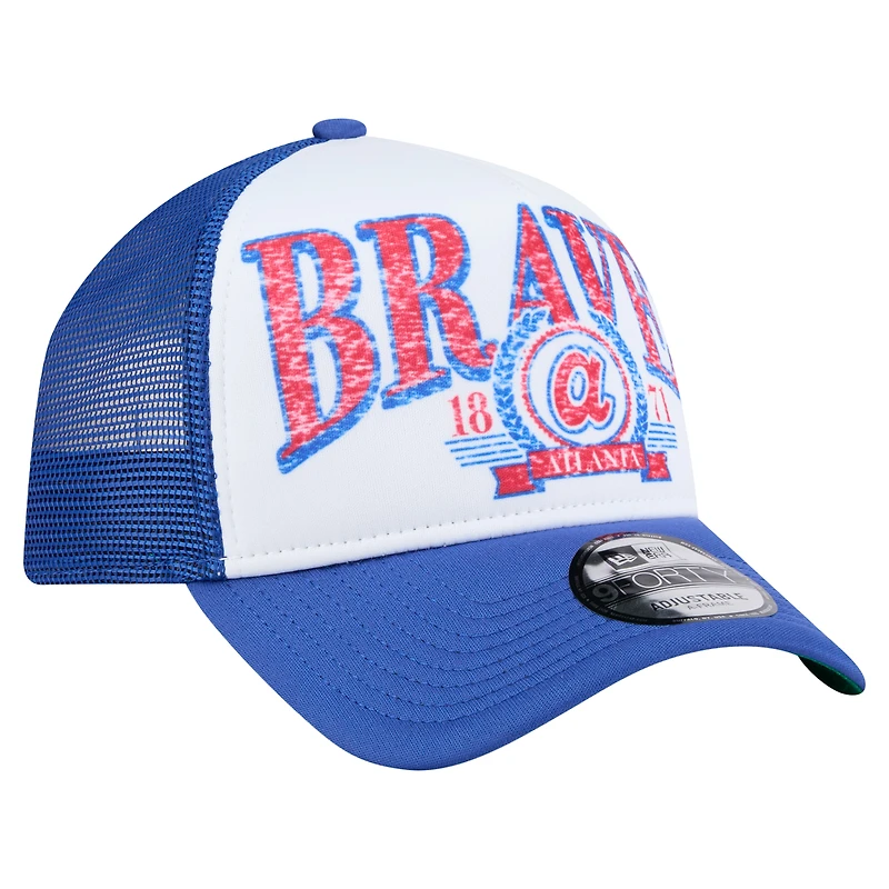 Casquette ajustable New Era 9FORTY blanche/bleu marine pour homme des Braves d'Atlanta