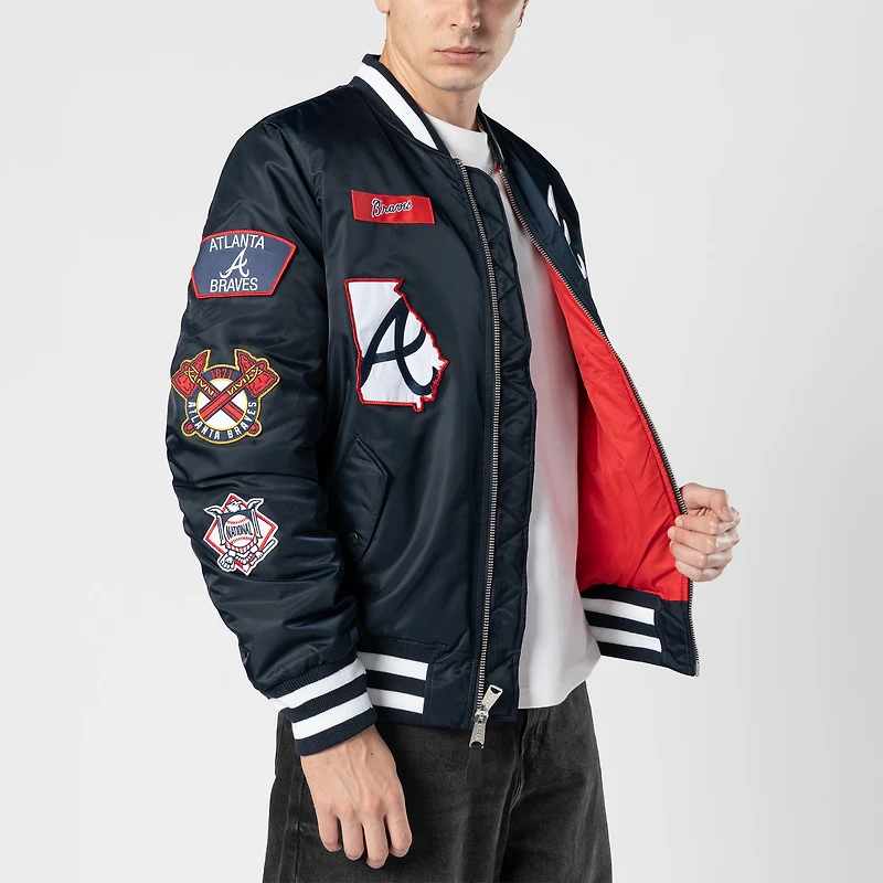 Men's New Era x Alpha Industries Navy Atlanta Braves Full-Zip Bomber Jacket