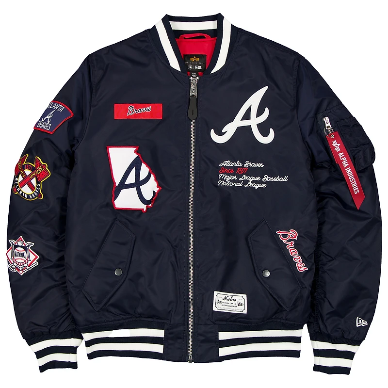Men's New Era x Alpha Industries Navy Atlanta Braves Full-Zip Bomber Jacket