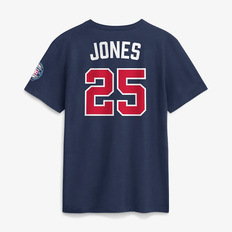 T-shirt Nike pour homme, bleu marine, Andruw Jones, Atlanta Braves, Temple de la renommée du baseball national, promotion 2026, avec nom et numéro