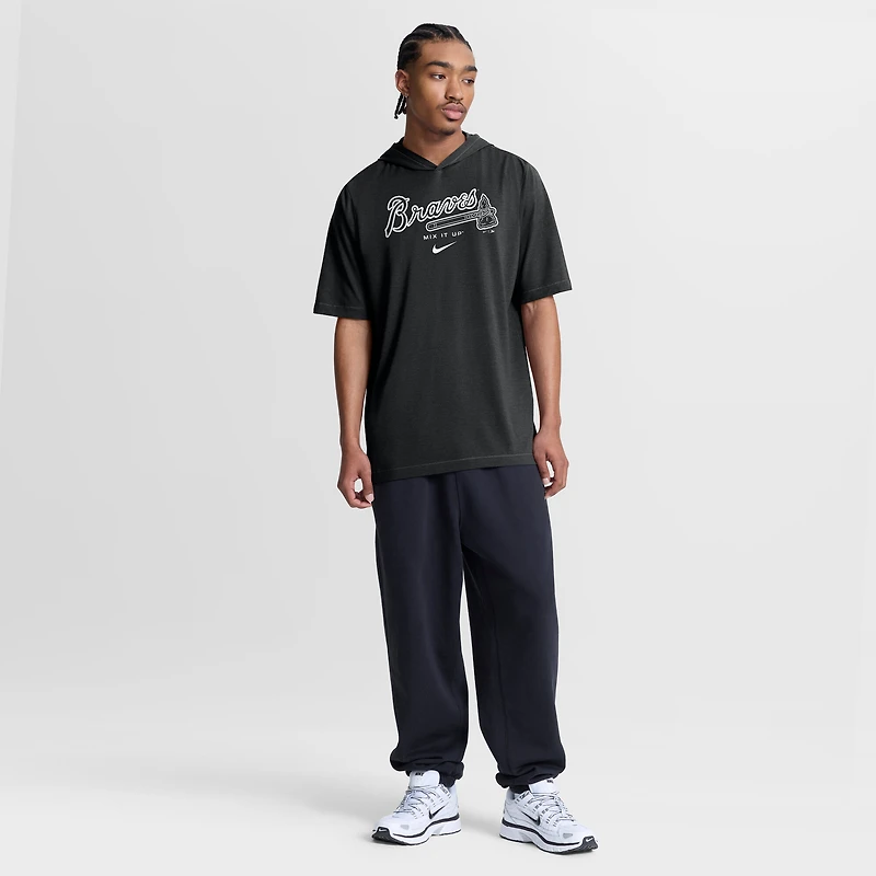 T-shirt à capuche Nike Atlanta Braves bleu marine pour homme, en mélange de trois matières.