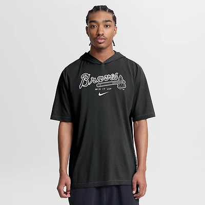 Men's Nike Navy Atlanta Braves Arched Wordmark Tri-Blend Hooded T-Shirt