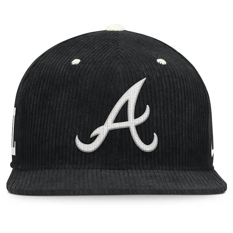 Casquette structurée à fermeture snapback Nike Atlanta Braves Pro en velours côtelé noir pour homme