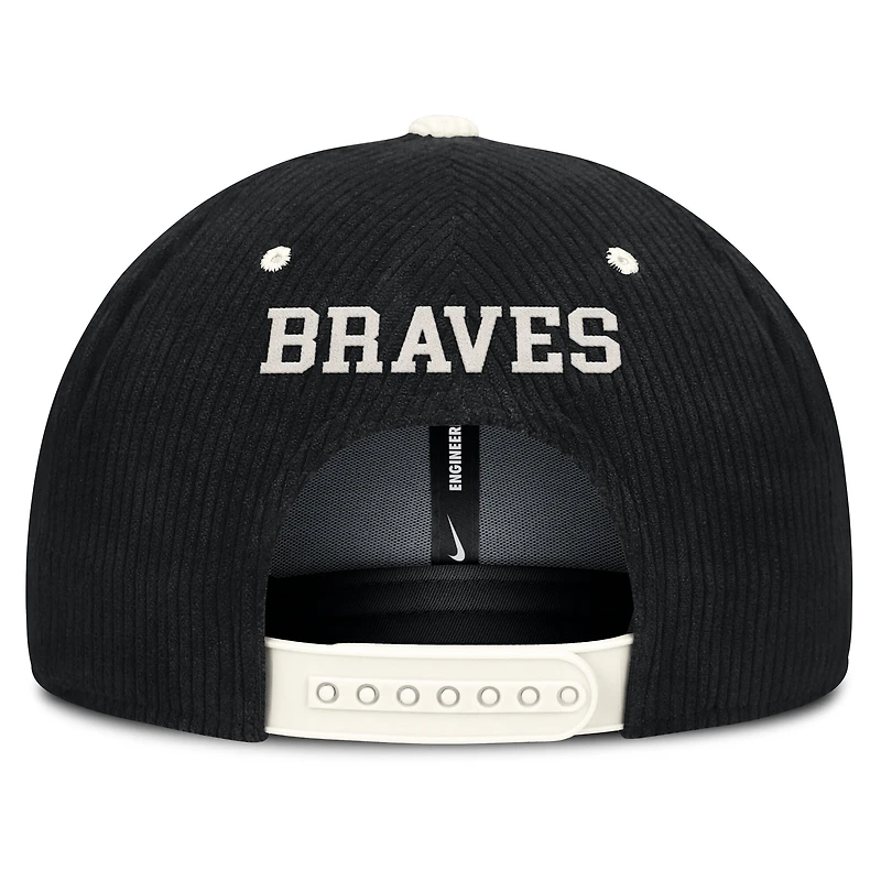 Casquette structurée à fermeture snapback Nike Atlanta Braves Pro en velours côtelé noir pour homme