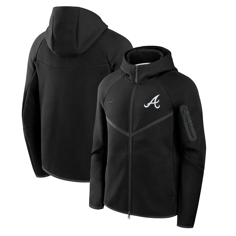 Sweat à capuche zippé Nike Tech Fleece raglan noir Atlanta Braves pour homme