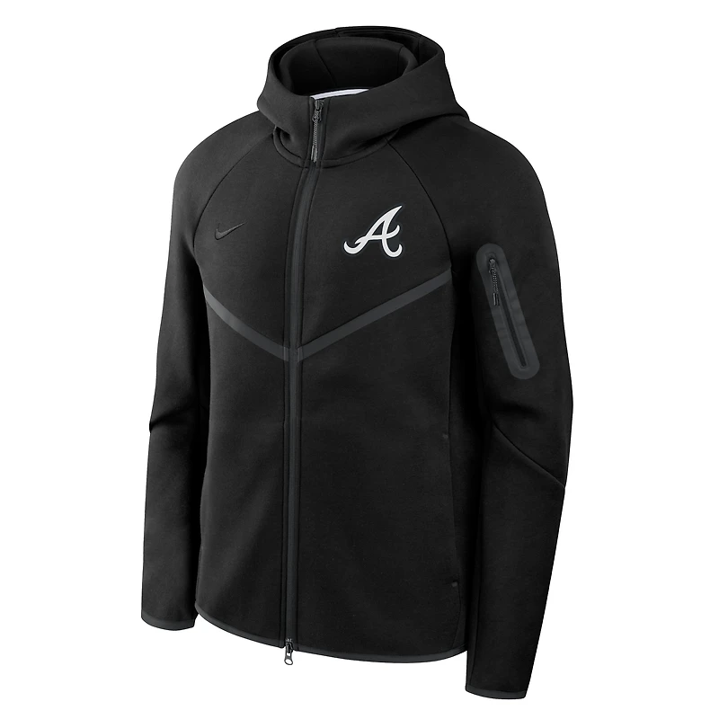 Men's Nike Black Atlanta Braves Tech Fleece Raglan Full-Zip Windrunner Hoodie