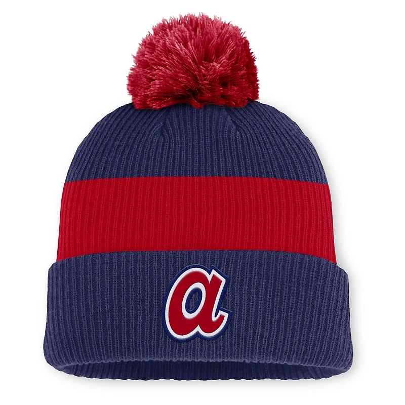 Men's Nike Blue/Red Atlanta Braves Cooperstown Collection Peak Standard Cuffed Knit Hat with Pom