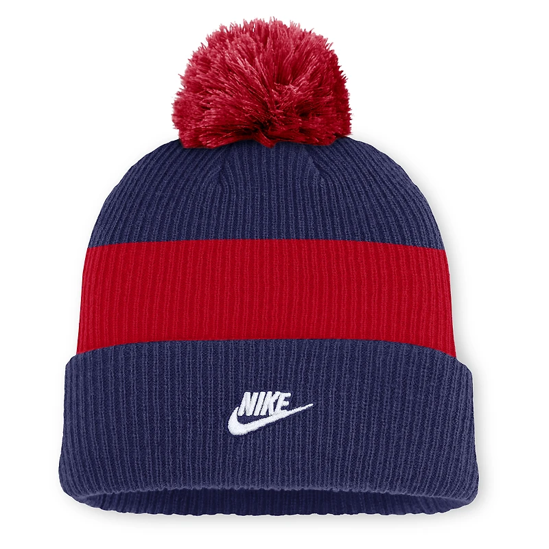 Bonnet à revers Nike bleu/rouge Atlanta Braves Cooperstown Collection Peak Standard pour homme avec pompon