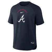 Haut raglan d'entraînement d'avant-match Nike Authentic Collection bleu Atlanta Braves pour homme