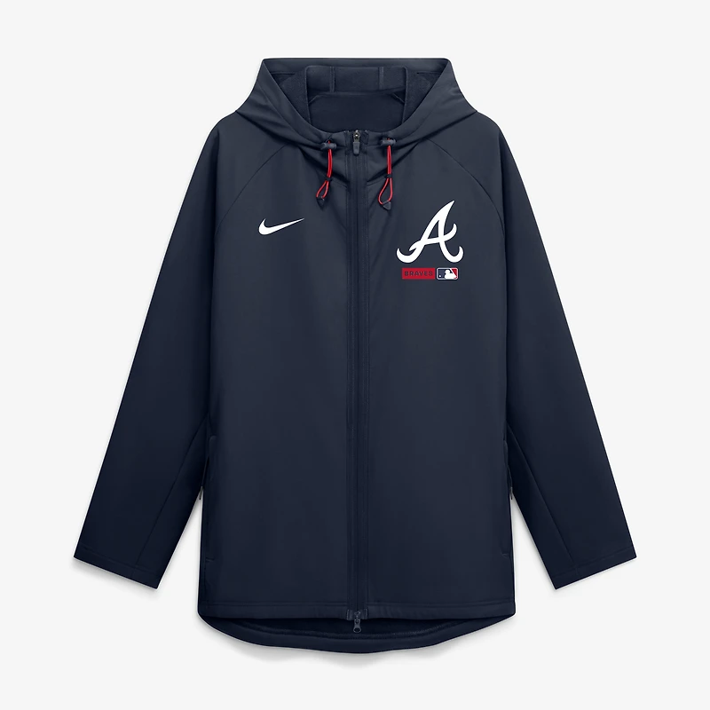 Men's Nike Blue Atlanta Braves Authentic Collection Raglan Therma-FIT Full-Zip Hooded Jacket