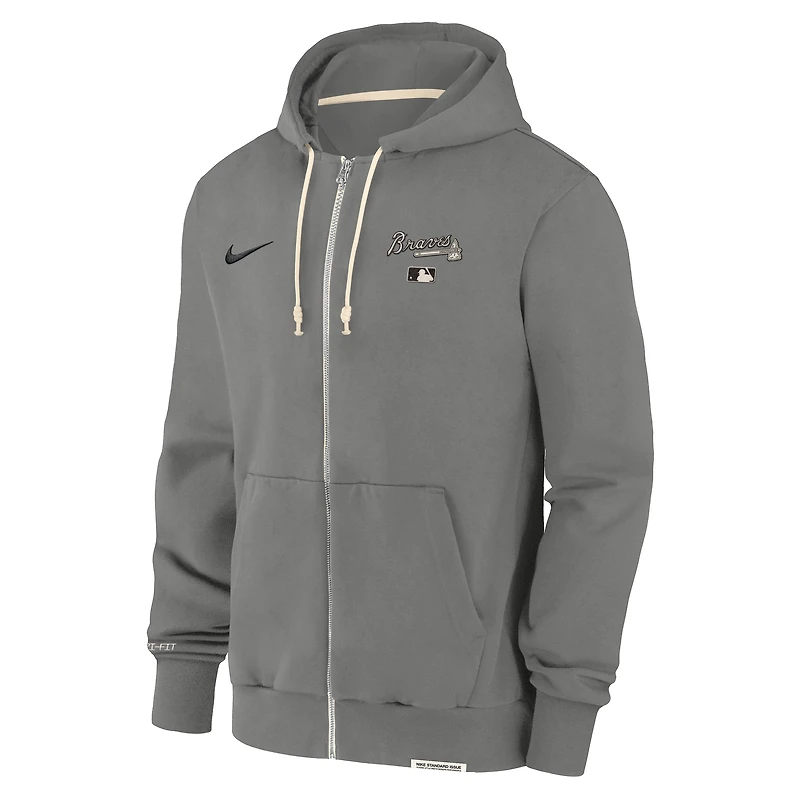 Sweat à capuche entièrement zippé Nike Charcoal Atlanta Braves Authentic Collection Travel Performance pour homme