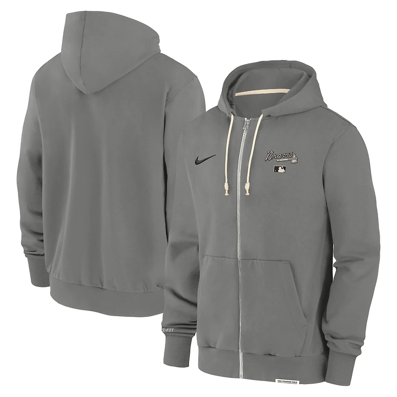 Sweat à capuche entièrement zippé Nike Charcoal Atlanta Braves Authentic Collection Travel Performance pour homme