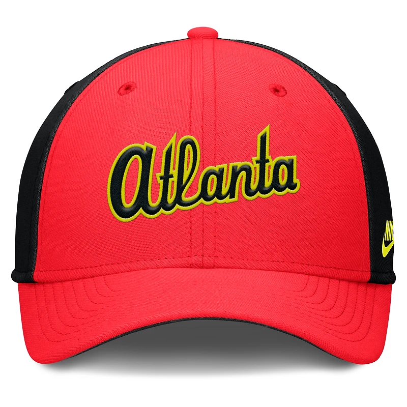 Men's Nike Crimson/Black Atlanta Braves Neon 90s Rise SwooshFlex Hat