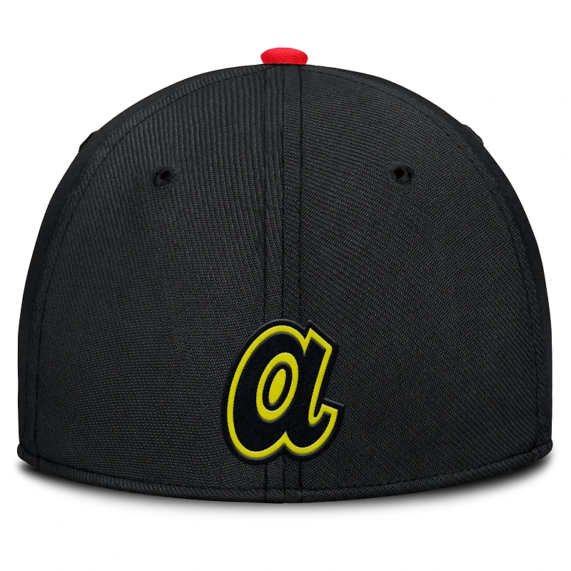 Men's Nike Crimson/Black Atlanta Braves Neon 90s Rise SwooshFlex Hat