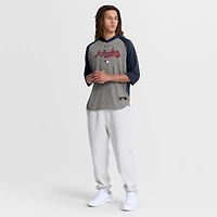 T-shirt à capuche Nike gris Atlanta Braves Authentic Collection Flux Dri-FIT manches raglan 3/4 pour homme