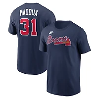 T-shirt Nike Greg Maddux bleu marine Atlanta Braves Cooperstown Collection avec nom et numéro pour homme