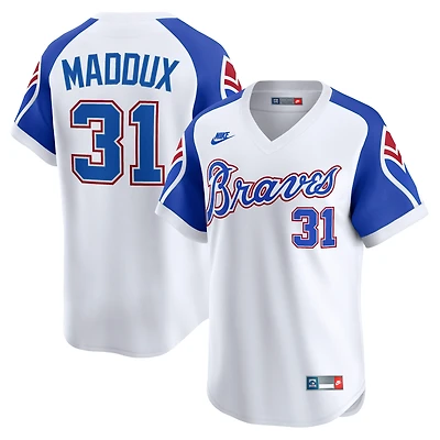 Men's Nike Greg Maddux White Atlanta Braves Throwback Cooperstown Collection Limited Jersey