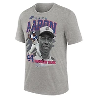 T-shirt Nike Hank Aaron Heather pour hommes, gris chiné, Atlanta Braves, Cooperstown Collection Player Local