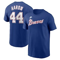 T-shirt Nike Hank Aaron Royal Atlanta Braves Cooperstown Collection Fuse pour homme avec nom et numéro