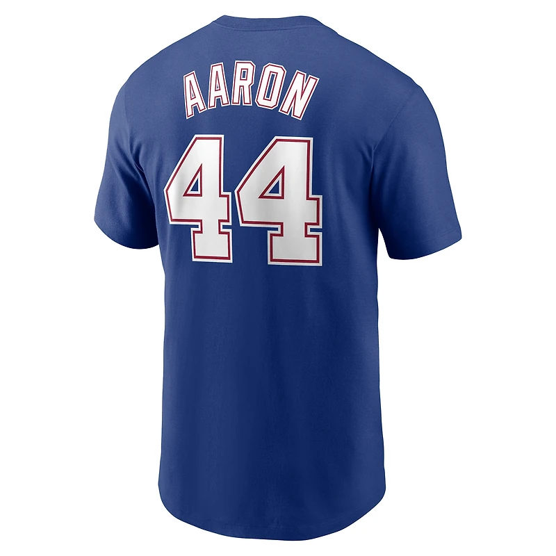 T-shirt Nike Hank Aaron Royal Atlanta Braves Cooperstown Collection Fuse pour homme avec nom et numéro