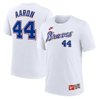T-shirt Nike Hank Aaron blanc pour homme, collection Cooperstown, avec nom et numéro Tri-Blend, Atlanta Braves