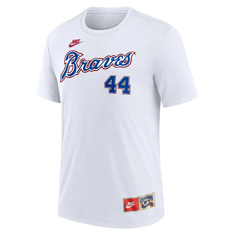 Men's Nike Hank Aaron White Atlanta Braves Cooperstown Collection Tri-Blend Name & Number T-Shirt