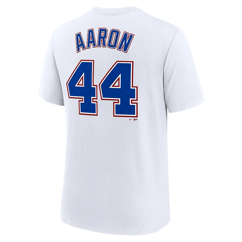 T-shirt Nike Hank Aaron blanc pour homme, collection Cooperstown, avec nom et numéro Tri-Blend, Atlanta Braves