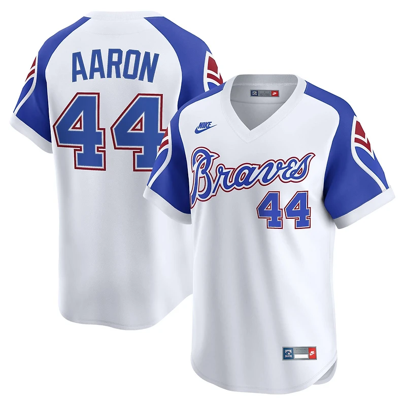 Maillot Nike Hank Aaron blanc pour homme, collection limitée Atlanta Braves Throwback Cooperstown