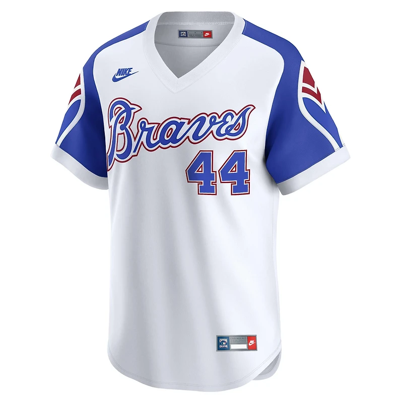 Maillot Nike Hank Aaron blanc pour homme, collection limitée Atlanta Braves Throwback Cooperstown