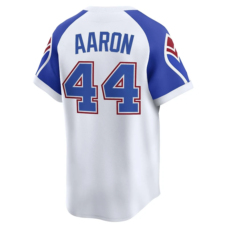 Maillot Nike Hank Aaron blanc pour homme, collection limitée Atlanta Braves Throwback Cooperstown