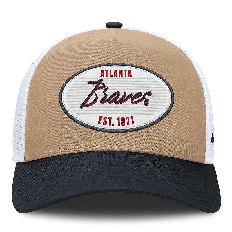 Men's Nike Khaki/Black Atlanta Braves Rise A-Frame Trucker Adjustable Hat