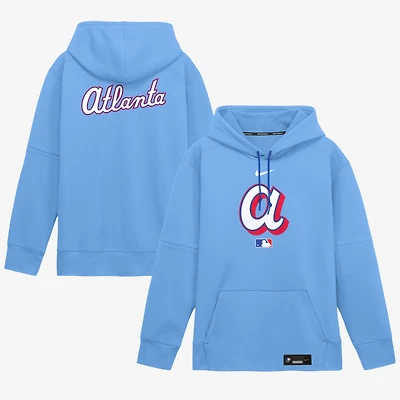Sweat à capuche Nike Therma-FIT bleu clair pour homme, collection Atlanta Braves 2026 City Connect Authentic.