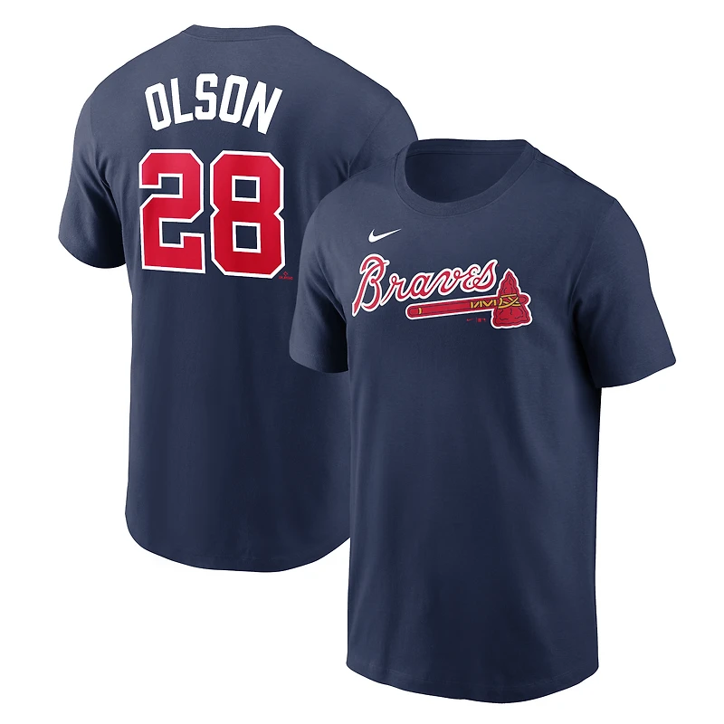 T-shirt avec nom et numéro Nike Matt Olson pour hommes, bleu marine, Atlanta Braves