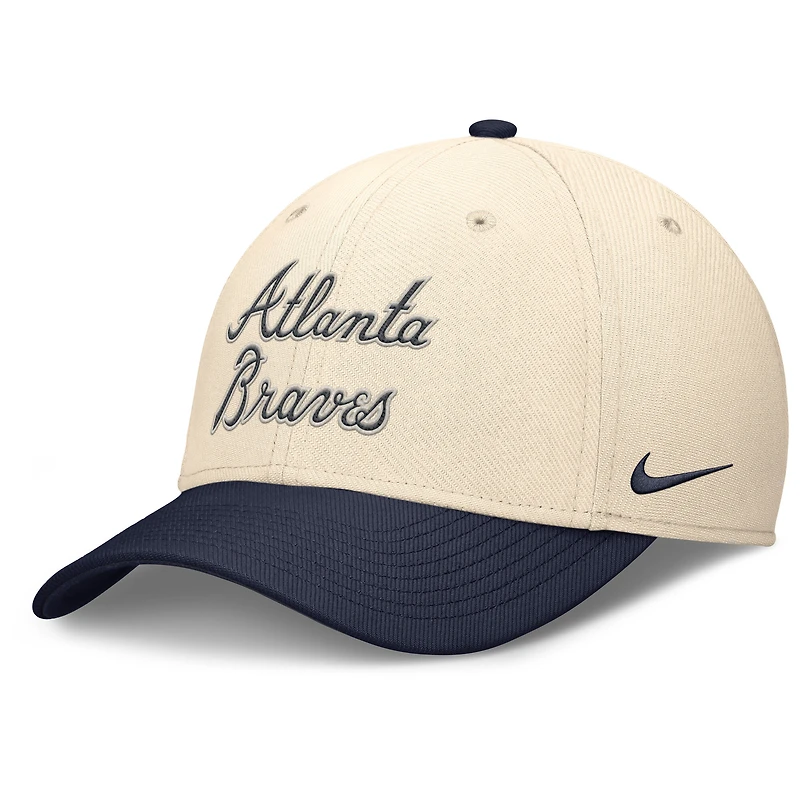 Men's Nike Natural/Navy Atlanta Braves Statement Rise Performance Flex Hat